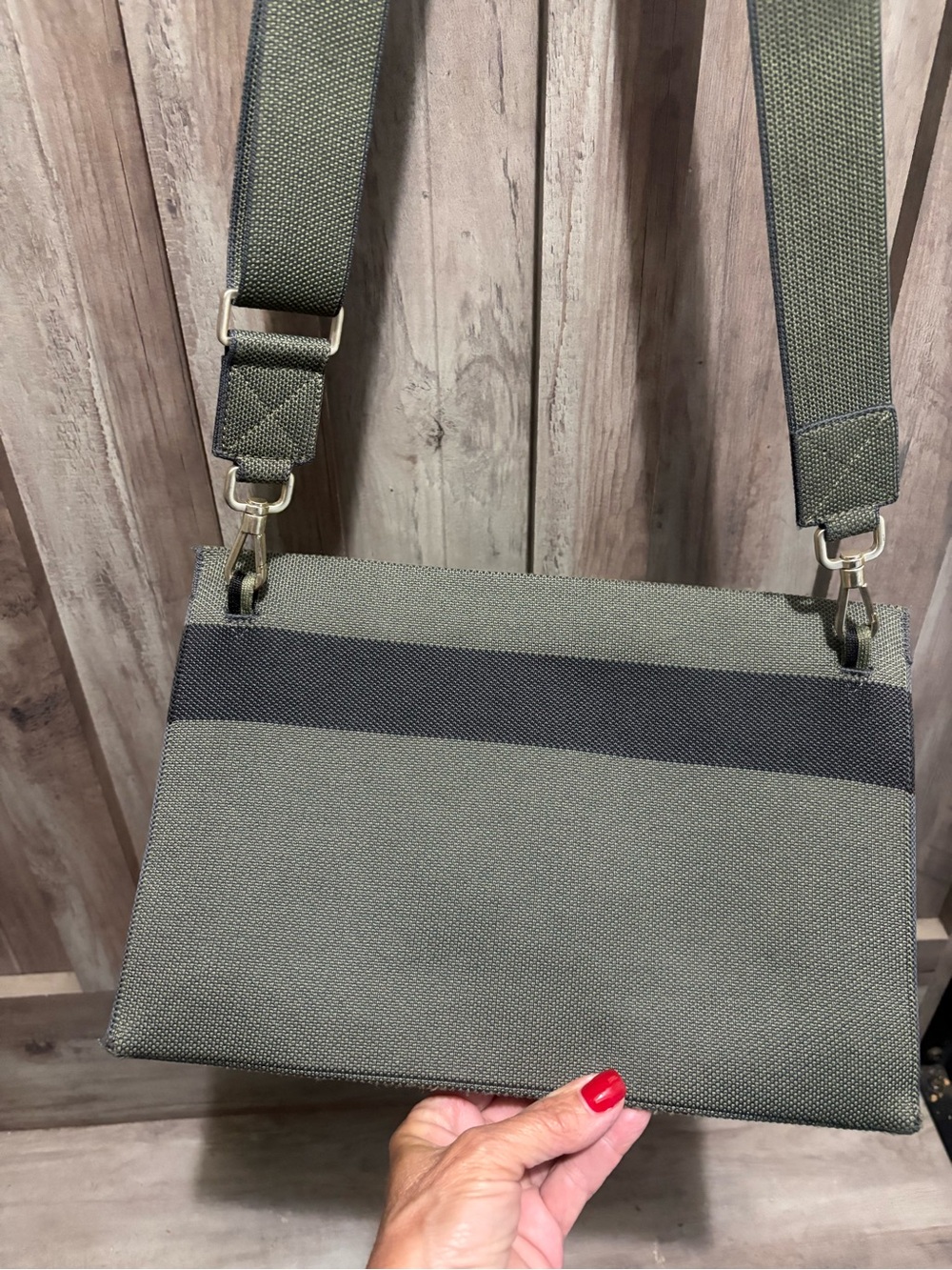 Rothy's Green Dual-Zip Crossbody with Black Stripe and Gold Hardware - Picture 5 of 6